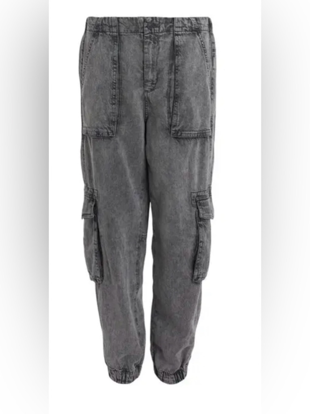 AllSaints Gray Washed Cargo Trousers with Elastic Cuffs